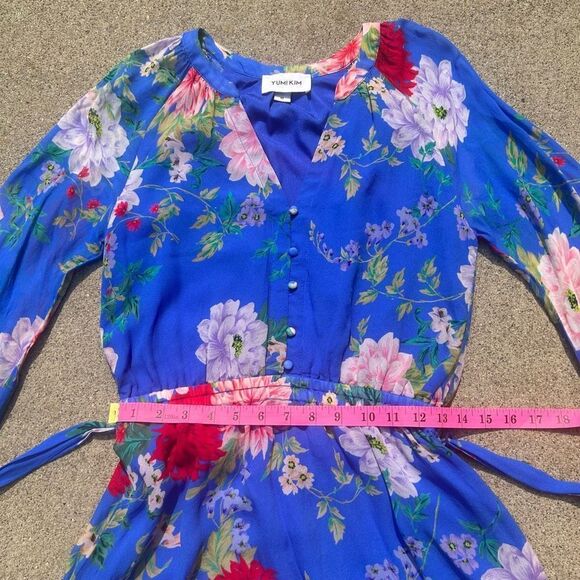 Yumi Kim Sz 0 Blue with floral pattern, chiffon, long sleeve mini dress. - Picture 13 of 16